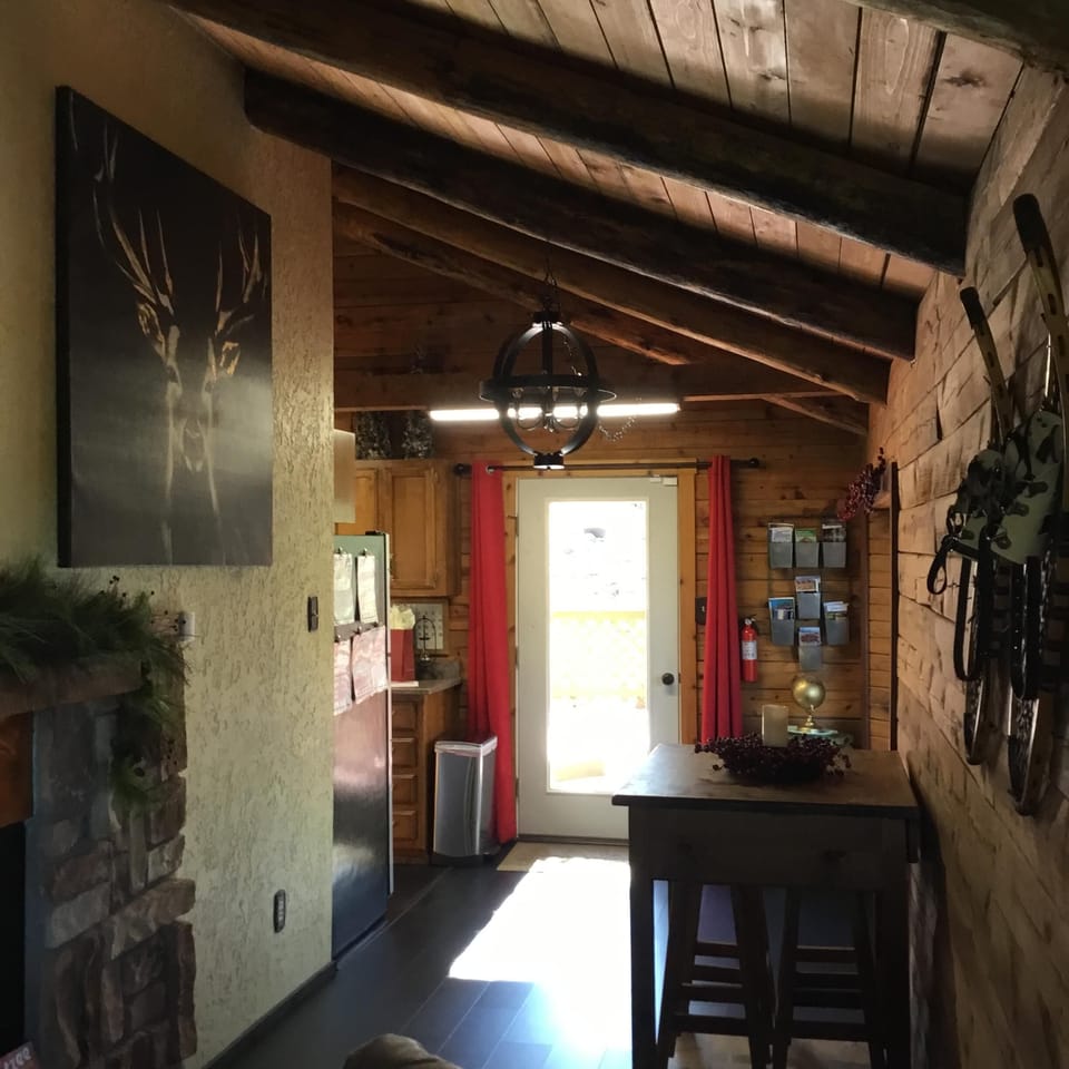 This door leads to the back deck where our wildlife friends often meander by