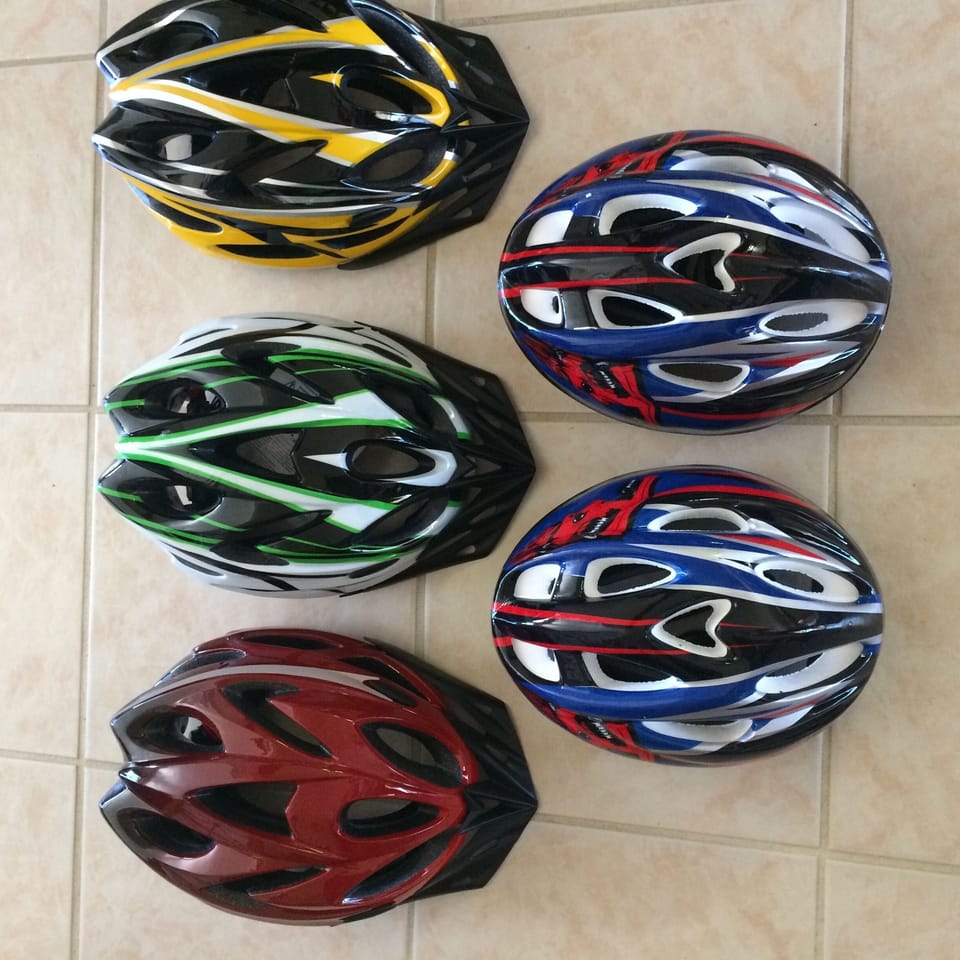 3 adult and 2 child helmets for your use.