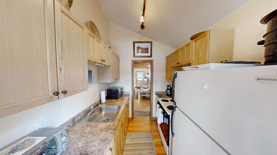 Galley style kitchen.