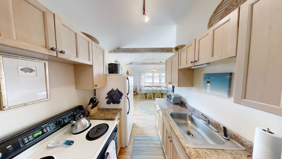 Galley style kitchen.