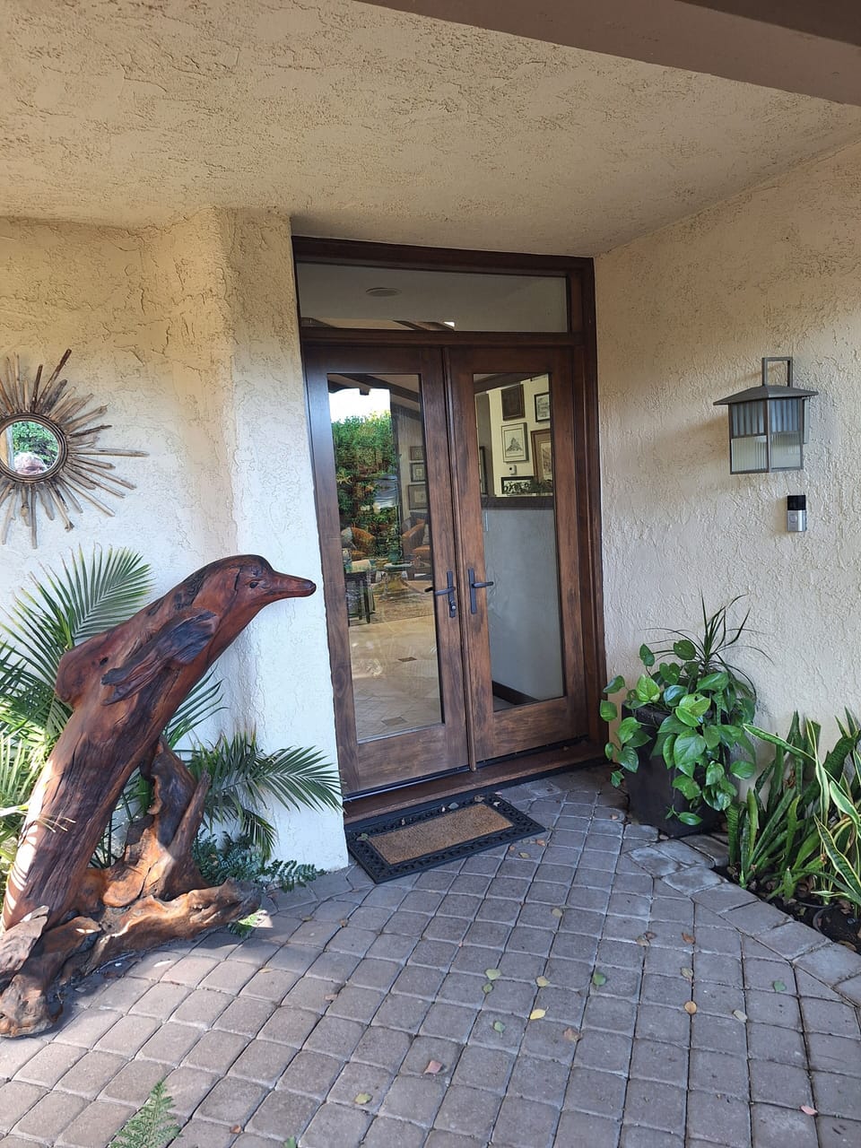 front entrance with "Splash" our dolphin