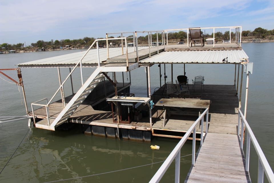 Stairs to sun deck on dock