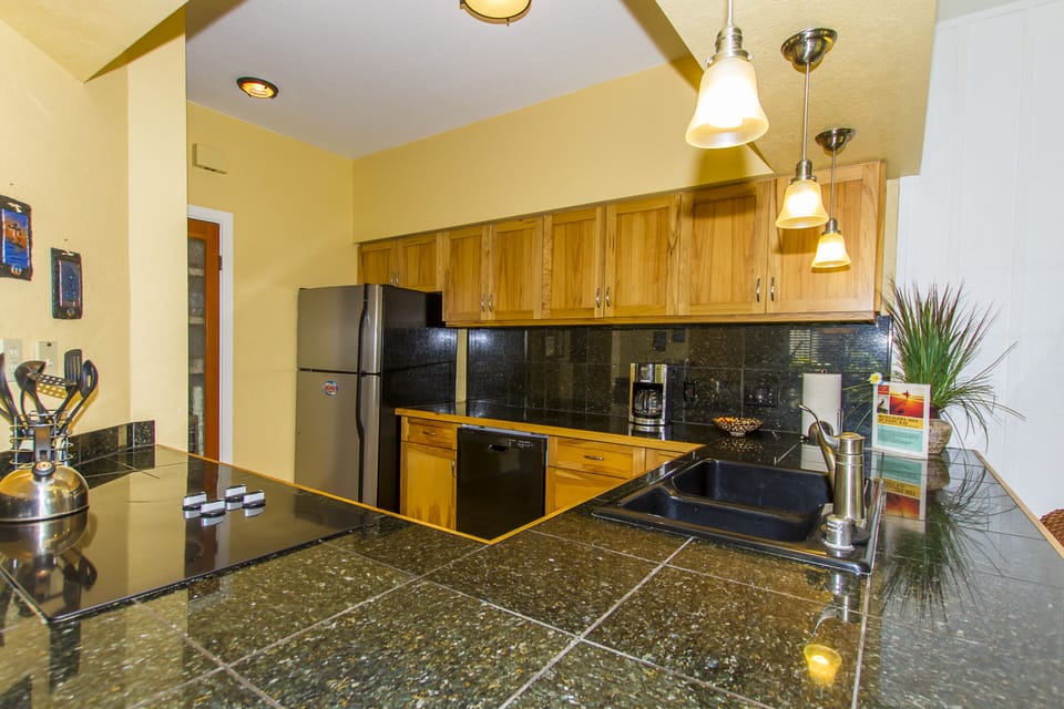 The kitchen is well stocked for preparing a great meal