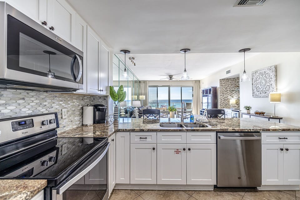 Kitchen with view of ocean