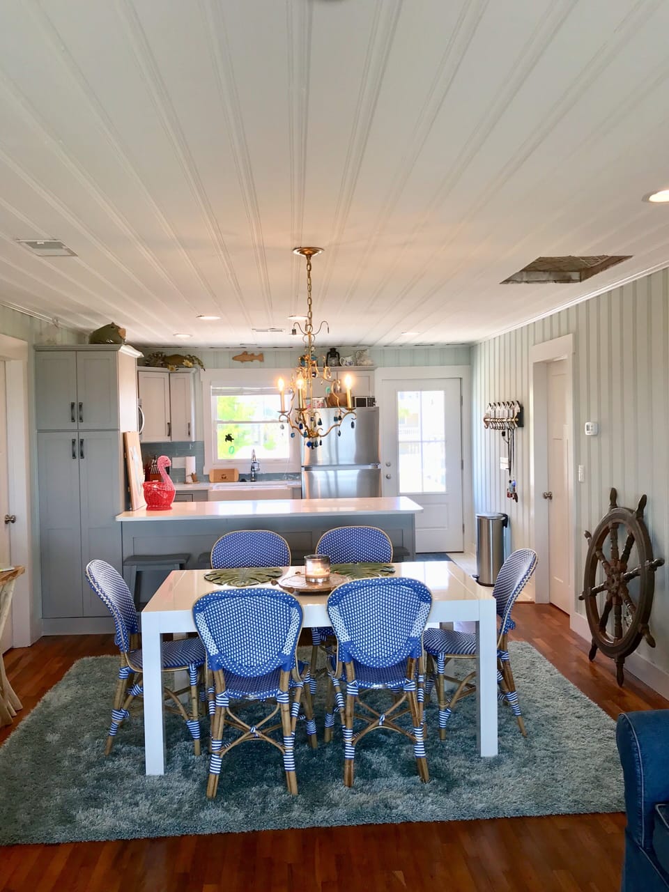 Cottage features open concept floor plan and dining area