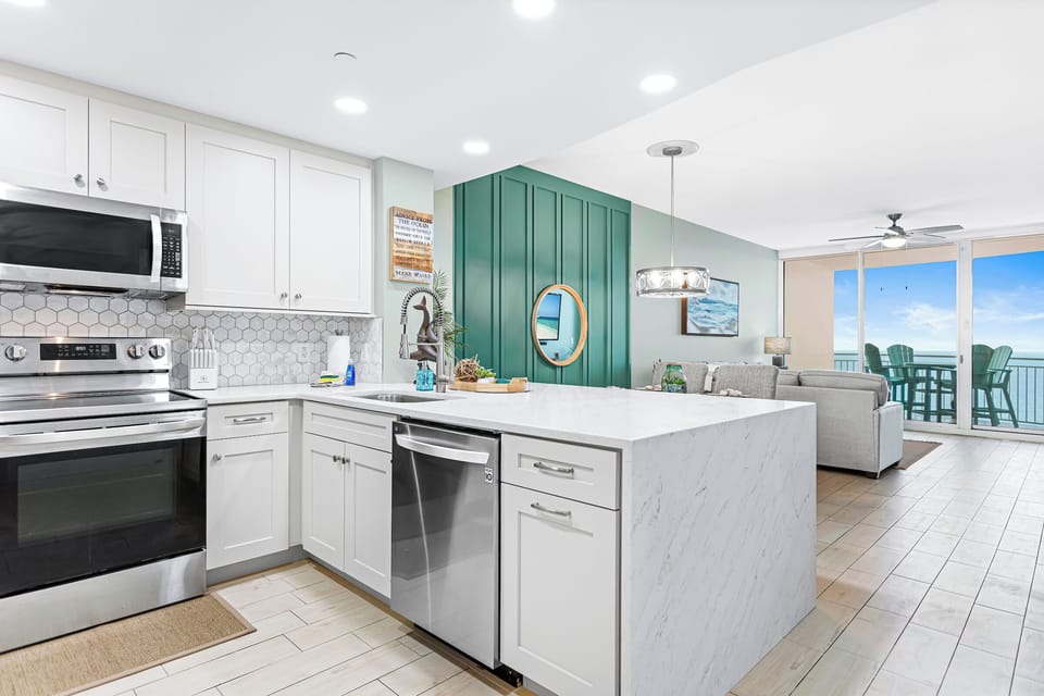 Brand NEW custom Kitchen 2025. Quartz counters with waterfall edge.  