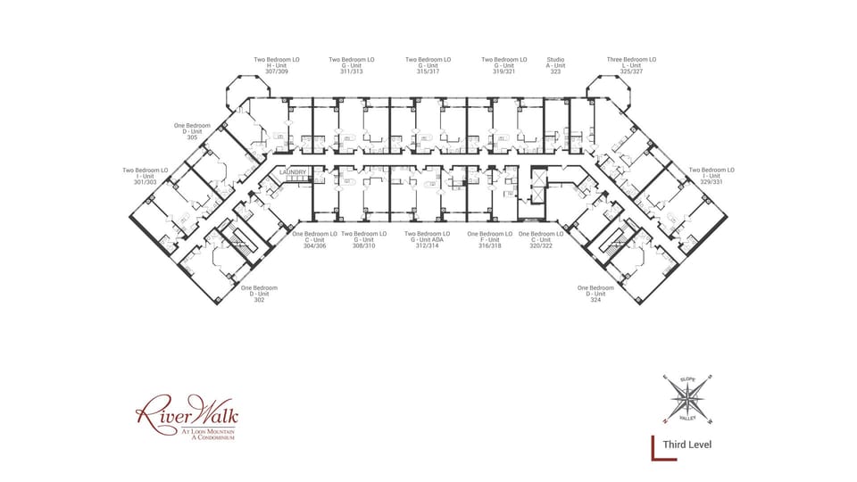 3rd floor layout - unit 315/317 on mountain side of resort