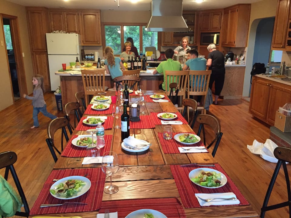 Chef's Kitchen, 6 Burner Stove, Bar with 5 stools and table that supports 14