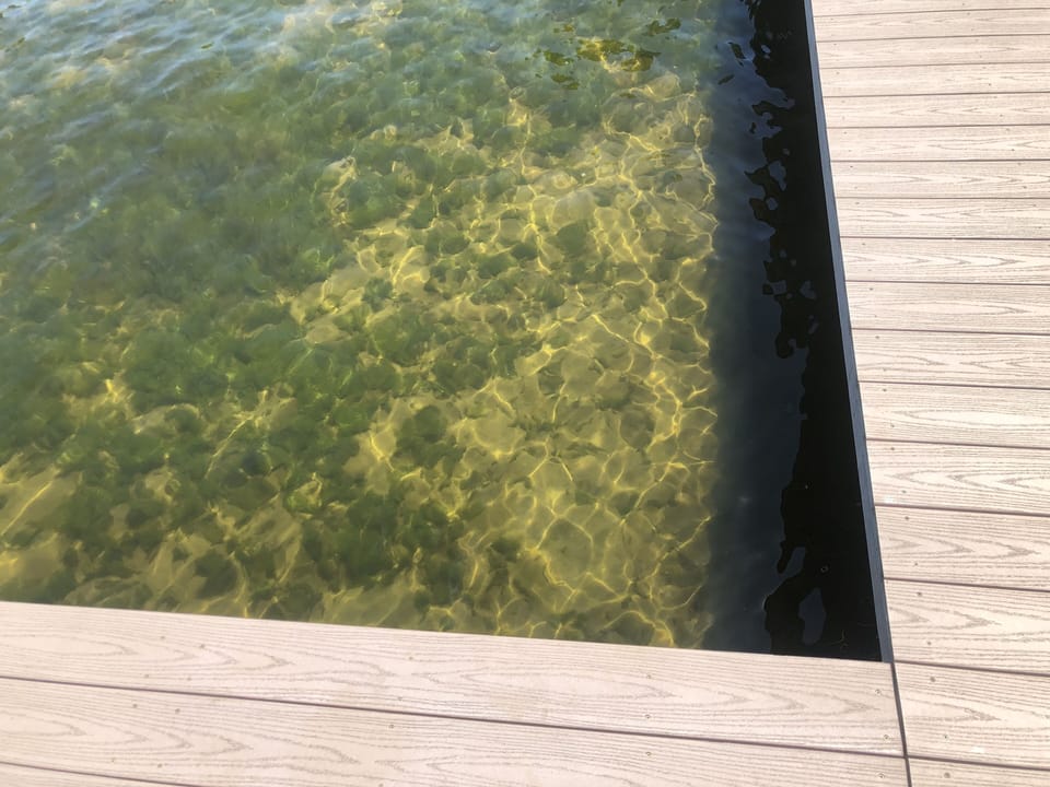 Warm clear water is great for swimming off the sundeck.