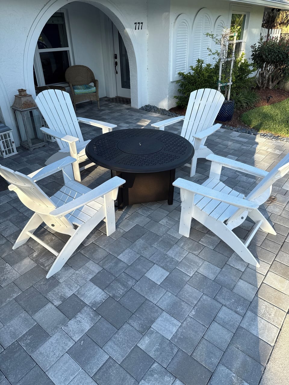 Lounge in four Adirondack chairs and at night enjoy a propane fire table & stars