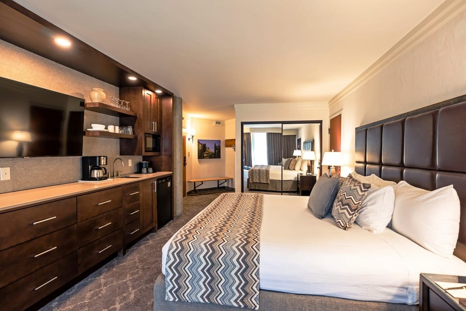 One of two bedrooms.  Each has a coffee maker & mini-fridge.