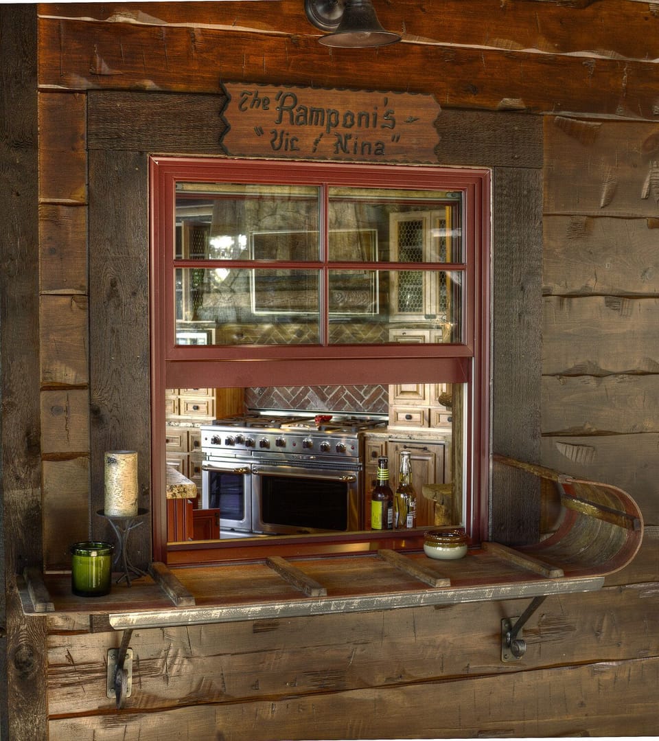 Serving pass-through from kitchen bar area to porch.