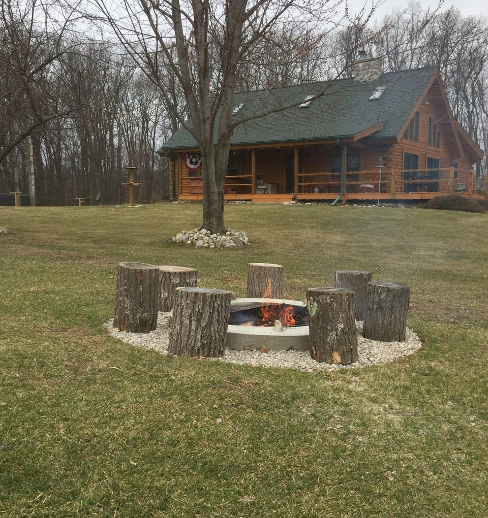 Fire pit with cooking grill available.