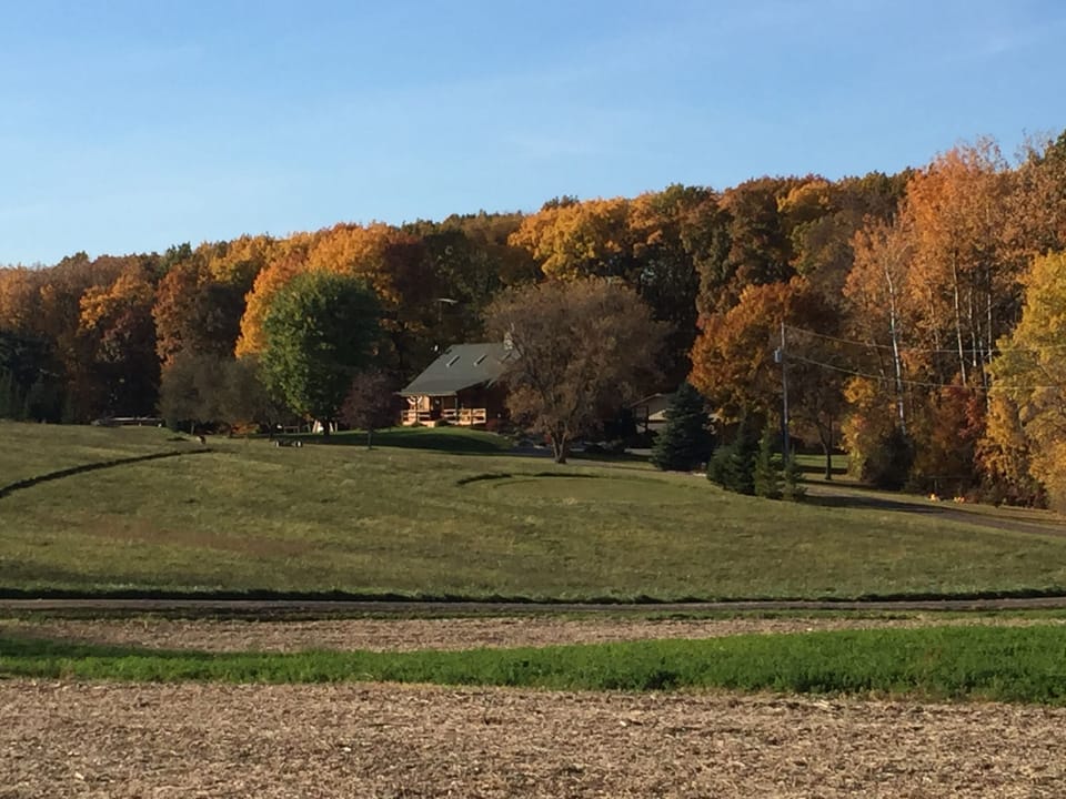 Fall photo....cabin over looking rustic golf greens.