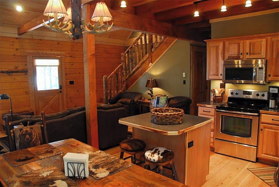 Large open living, kitchen and dining areas
