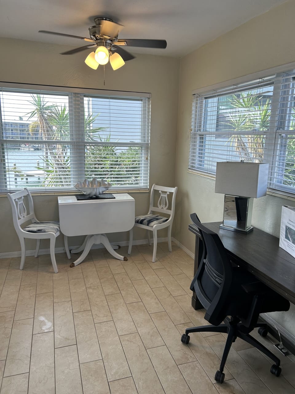 Dining area and extra closet with desk