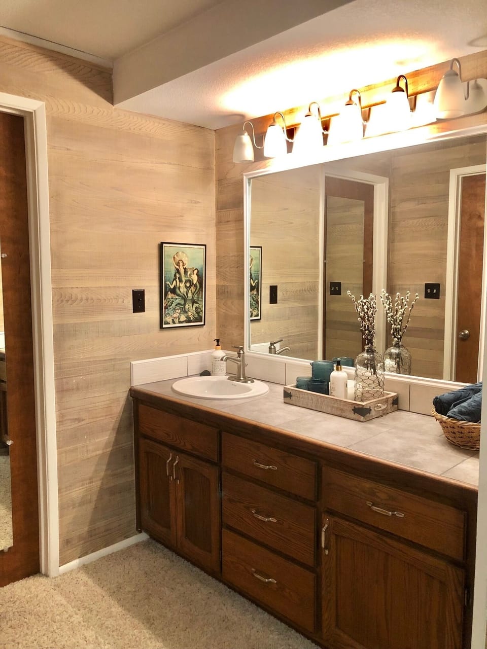Private sink/ vanity in master bedroom area/ connected to bathroom. 
