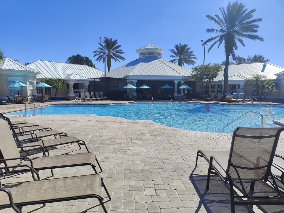 Main pool with the clubhouse in the background.