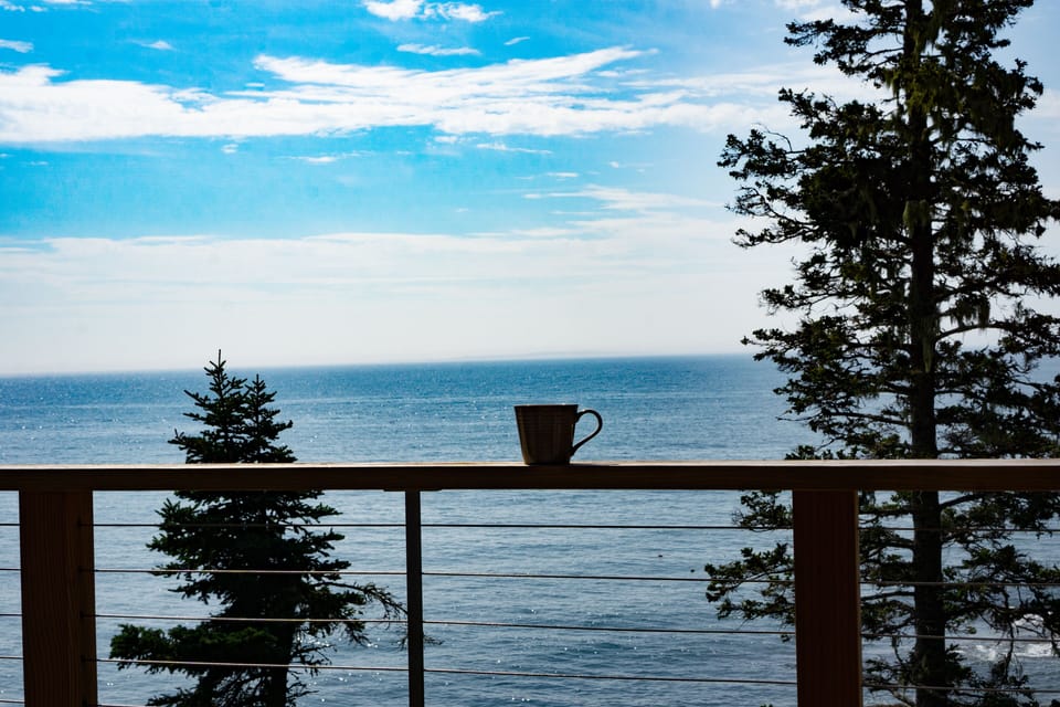Brand new deck on the edge of the sea.