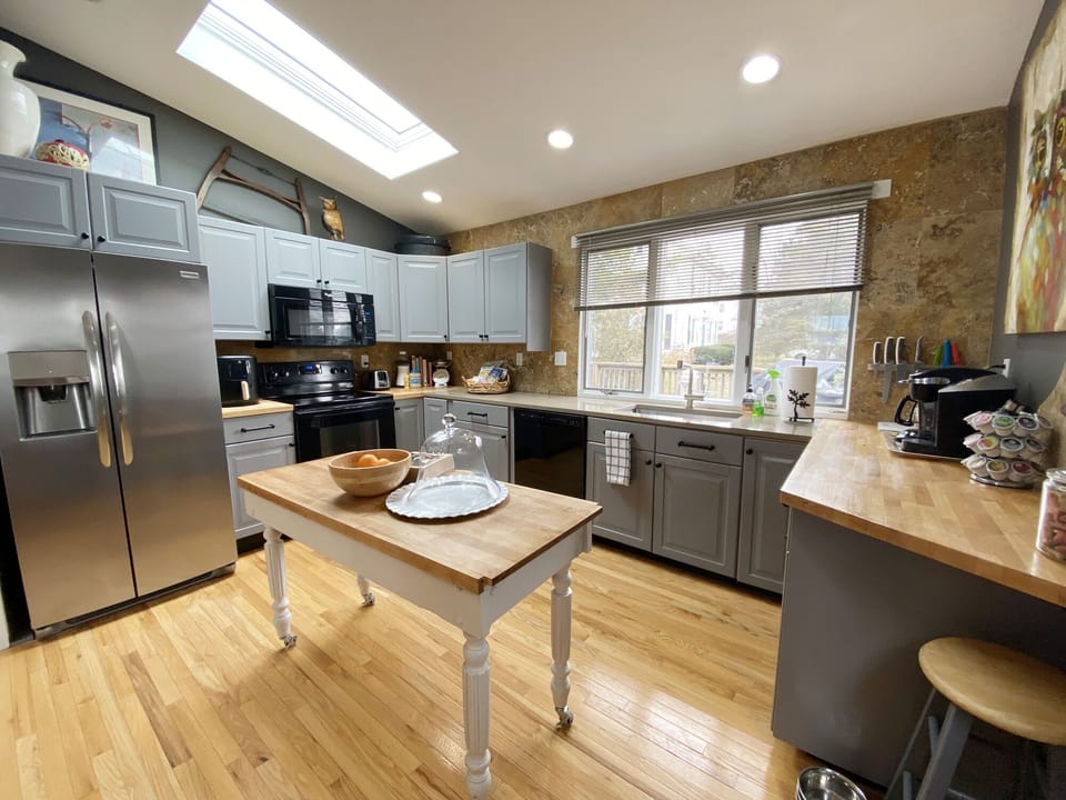 Full size appliances in the kitchen and loads of counter space.