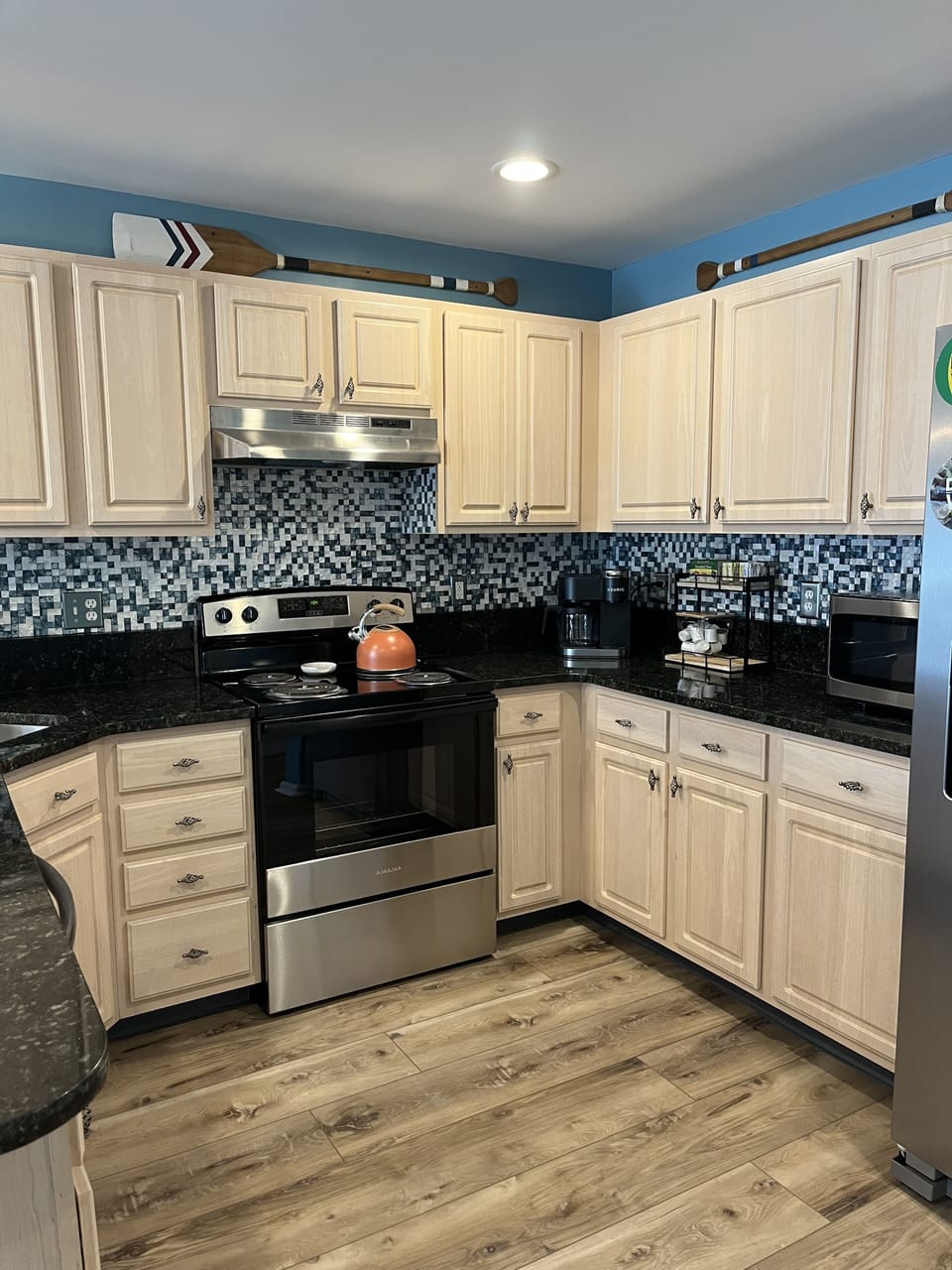 Kitchen with brand new appliances, and k-duo coffee maker 
