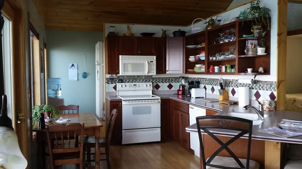 kitchen, eating area