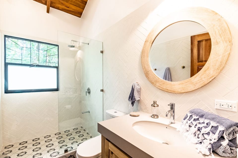newly renovated downstairs bathroom in the master suite