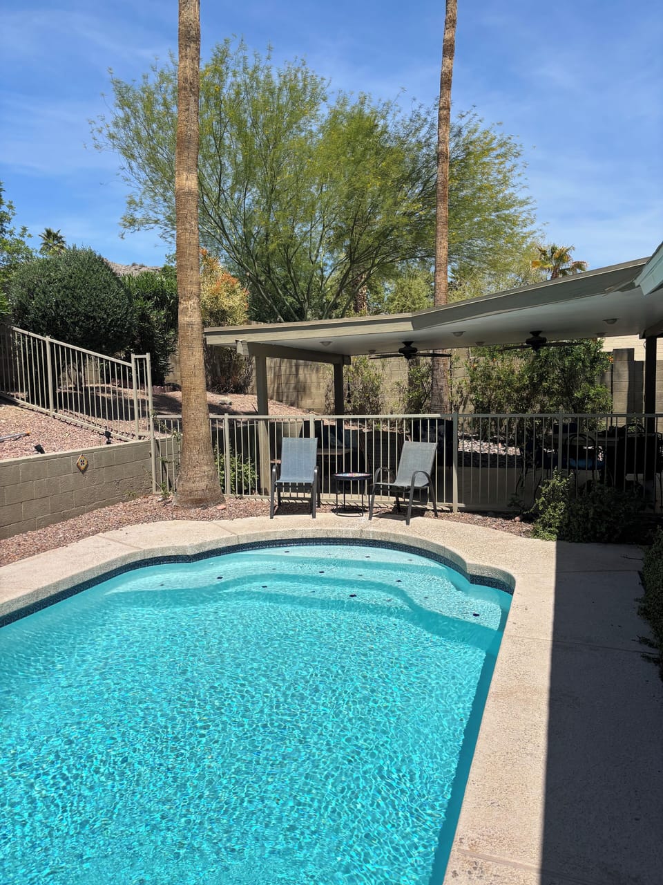 View of the covered patio from our pool.