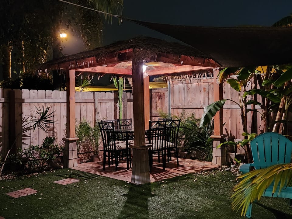 Nighttime under the palapa in the backyard