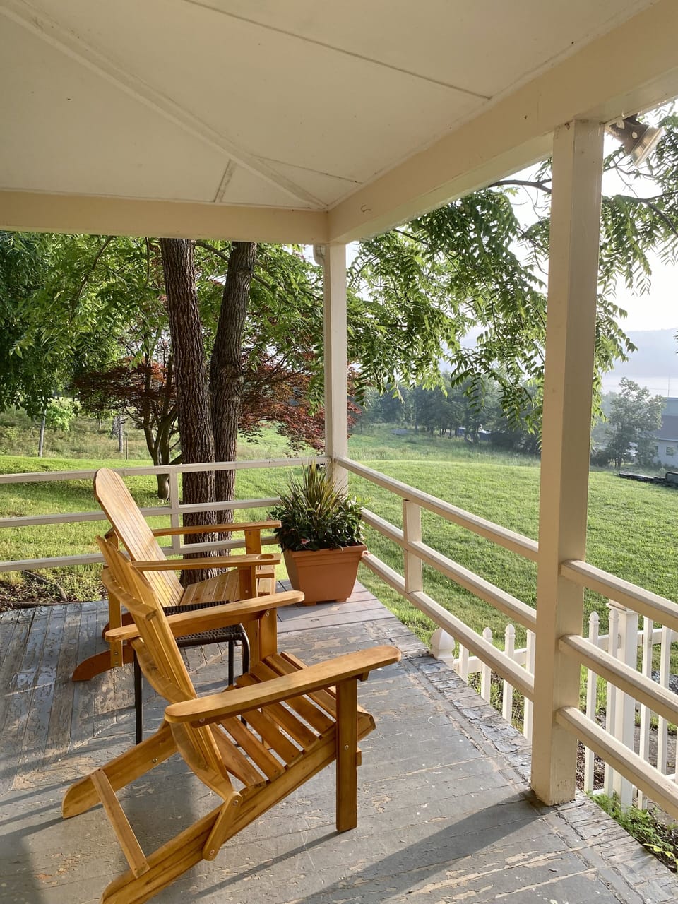Sitting porch looking at the lake after a day of adventuring.