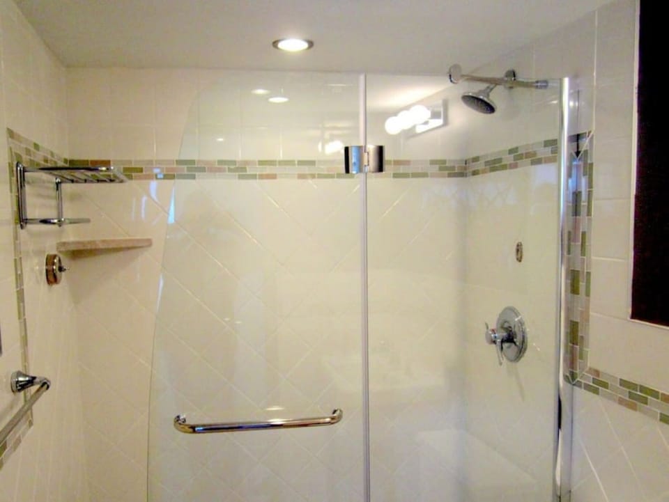 Ensuite bathroom services the master bedroom.  That's a walk-in shower.