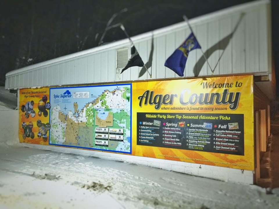 Right across from the entry to the Hideaway is a 8'x32' adventure wall with map!