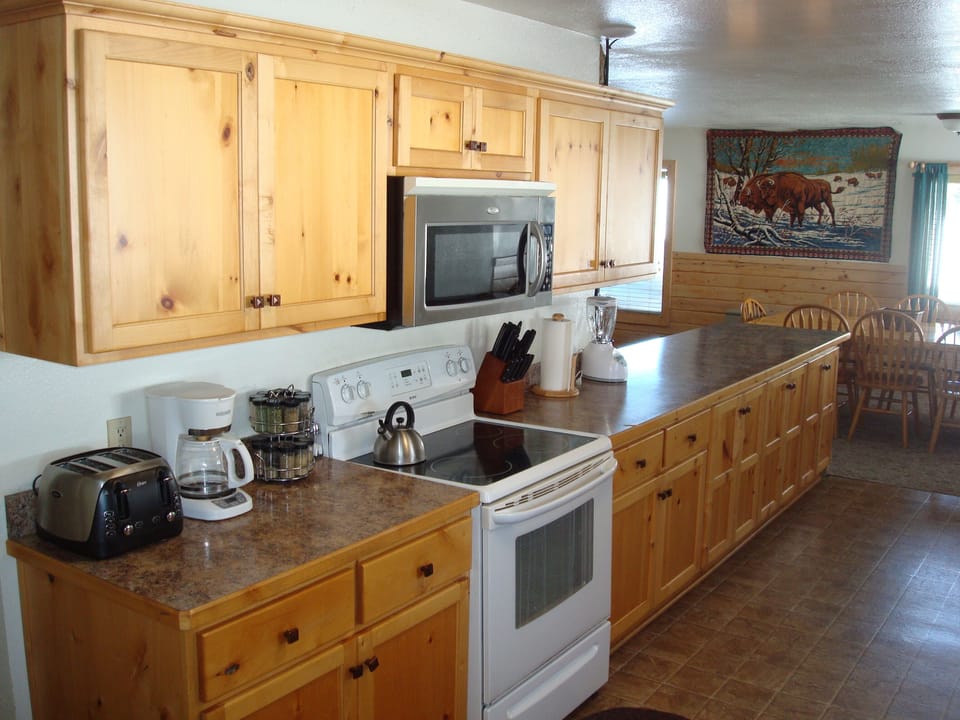 There's storage for your goodies. We also include spices, paper towels & soaps.