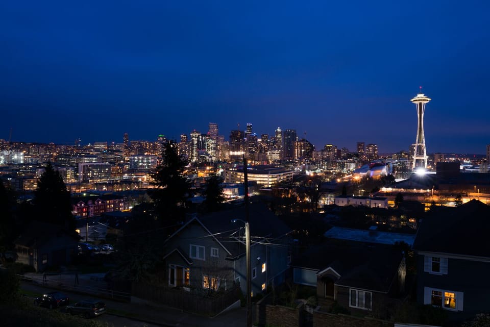 Stunning views of the iconic observation tower the Space Needle from the house. 