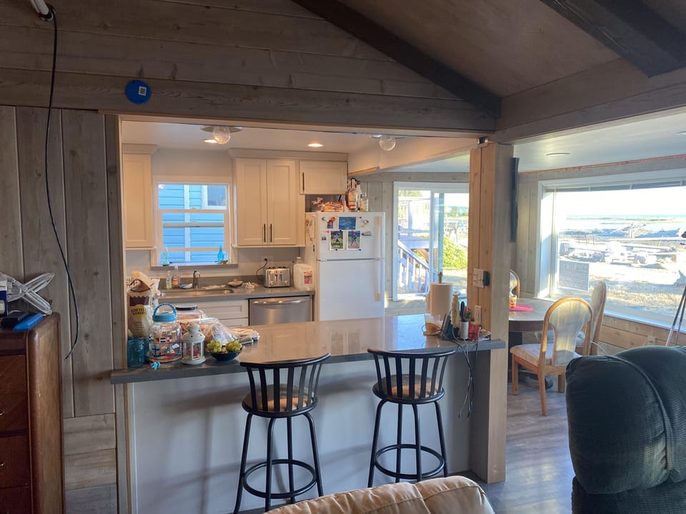 View into kitchen from living room