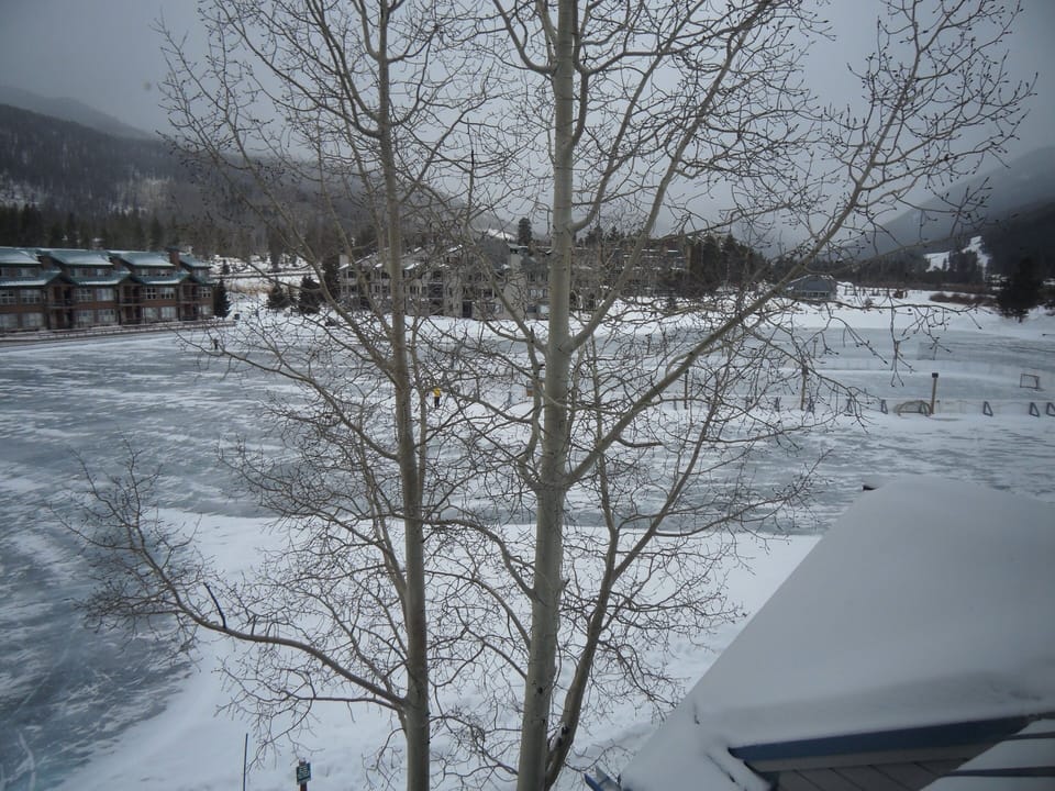 View of the ice rink from the balcony off the living room