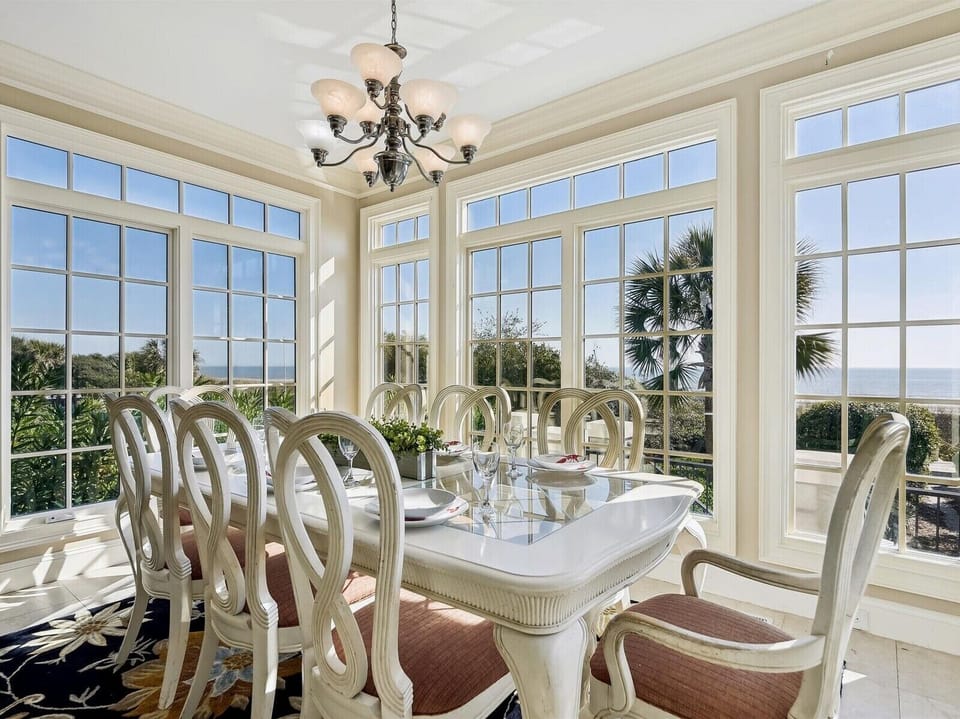 Dining Room with Seating for Eight Offers Sweeping Ocean Views at 39 Dune Lane