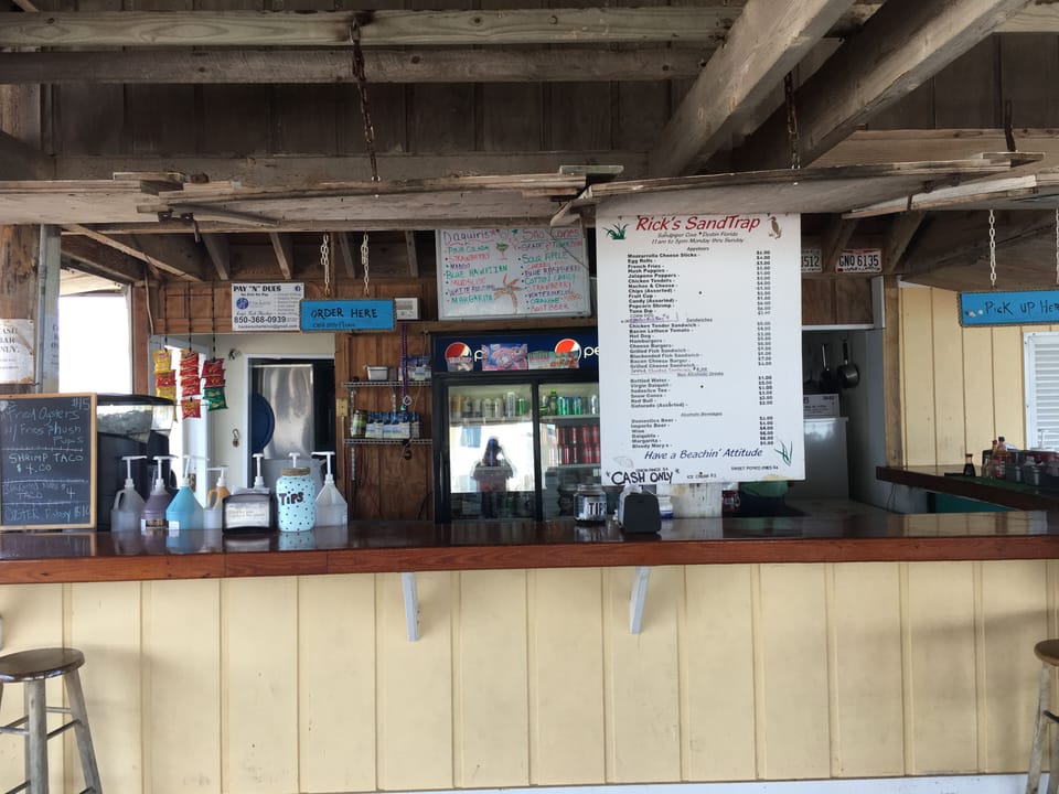 Lunch at Ricks Sand trap /bathrooms/ ice machine