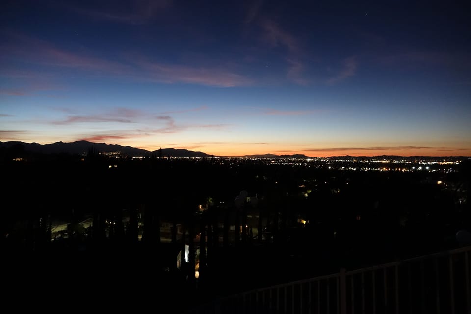 Evening city lights view from the backyard