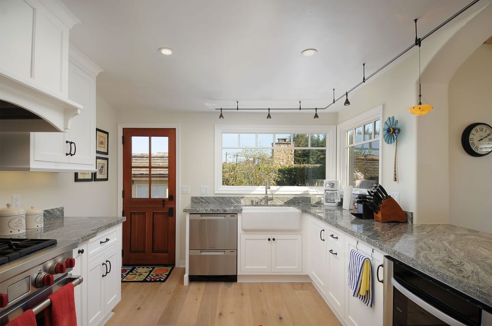 Kitchen overlooks 2 patios