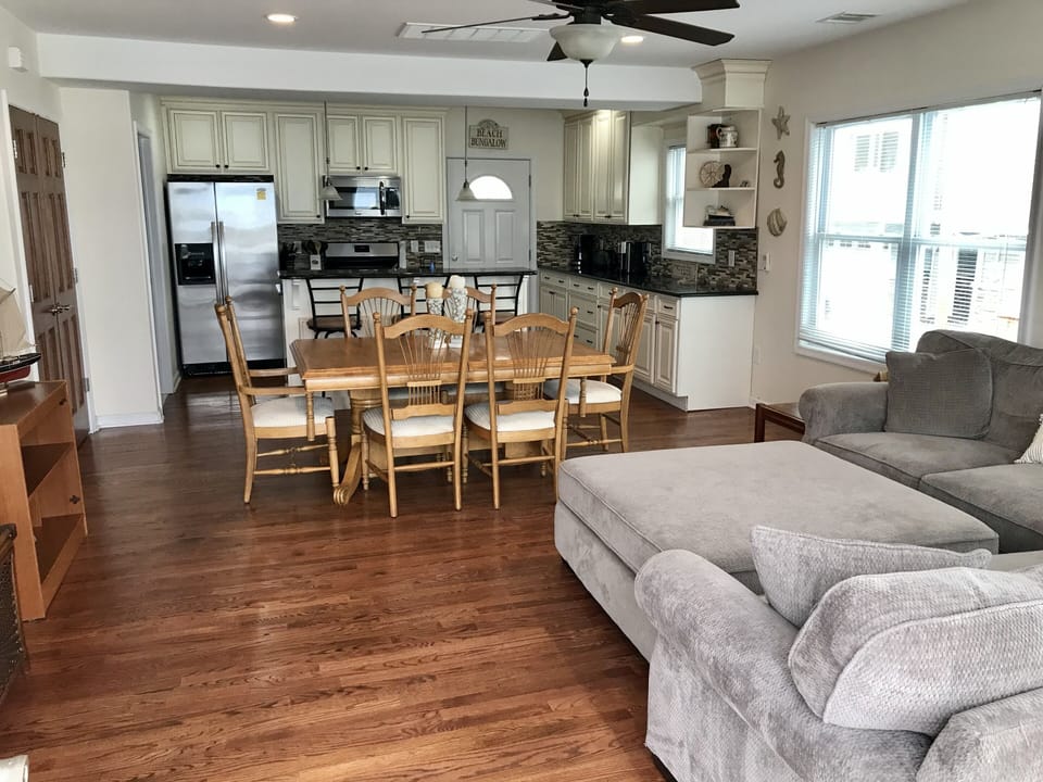 View of kitchen and dining area from living room 