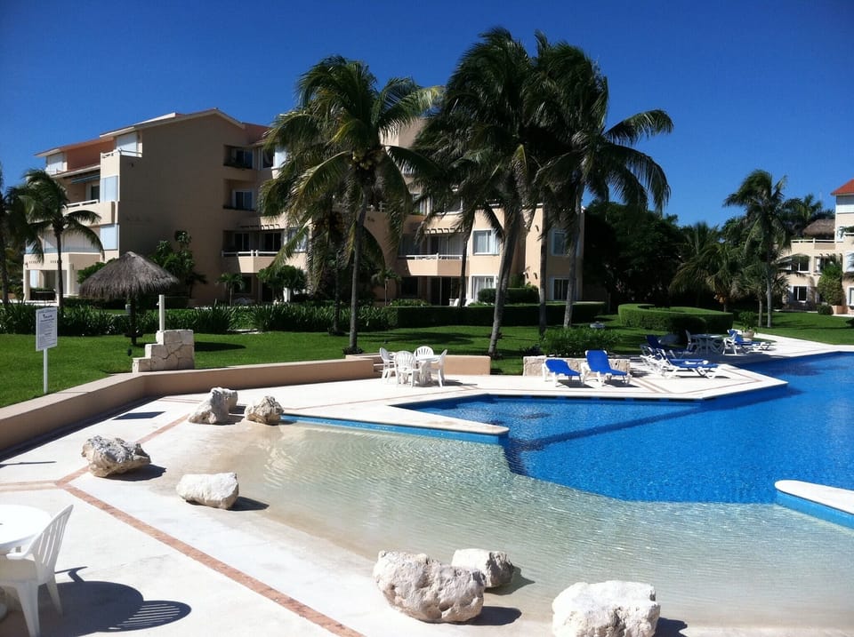 Part of the huge pool. VDM C 105 and 205 are seen  between the palms. 