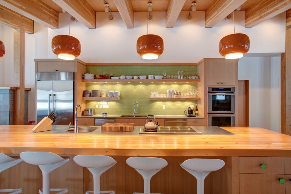 View of Kitchen - there are 6 bar stools  
