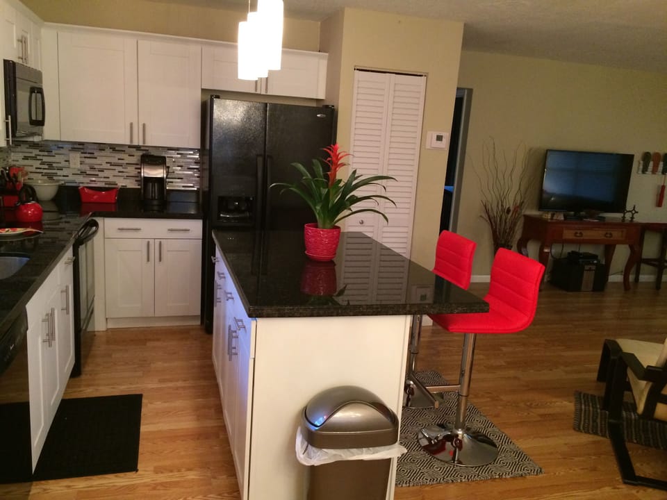 Modern kitchen w/ Dishwasher, Microwave, Fridge w/ ice dispenser & Oven/Stove 