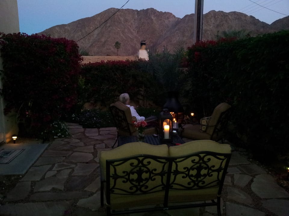 Looking at our Mountains at dusk beside our Warm Fire