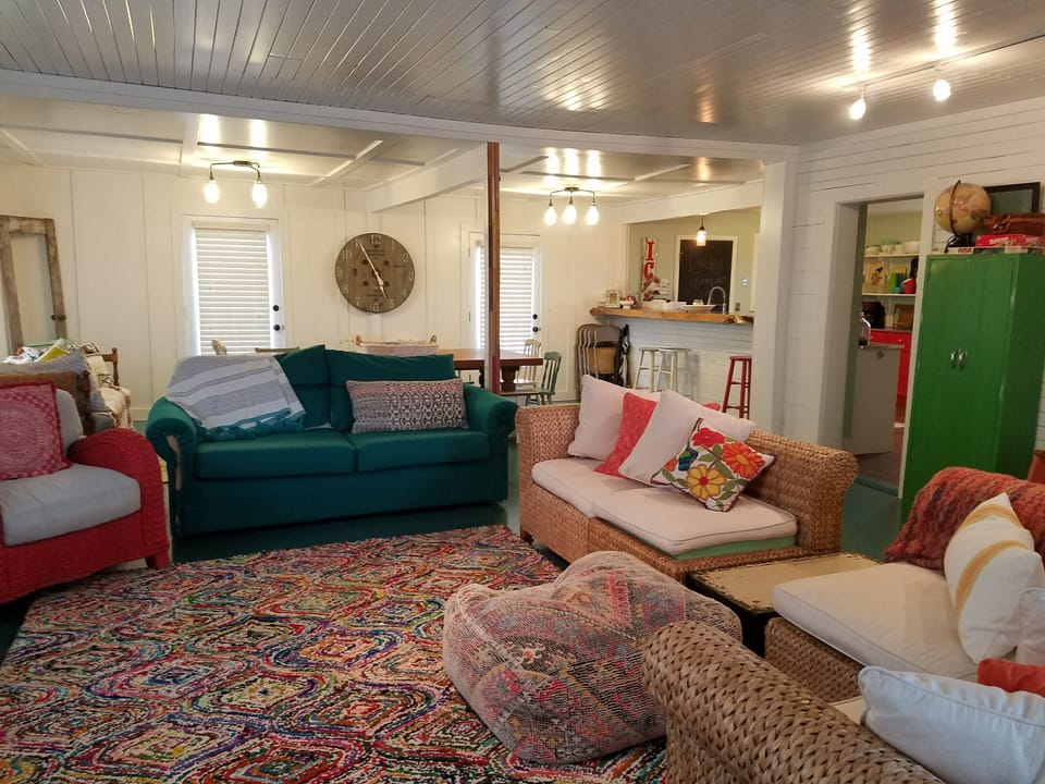 open floor plan with large dining table 