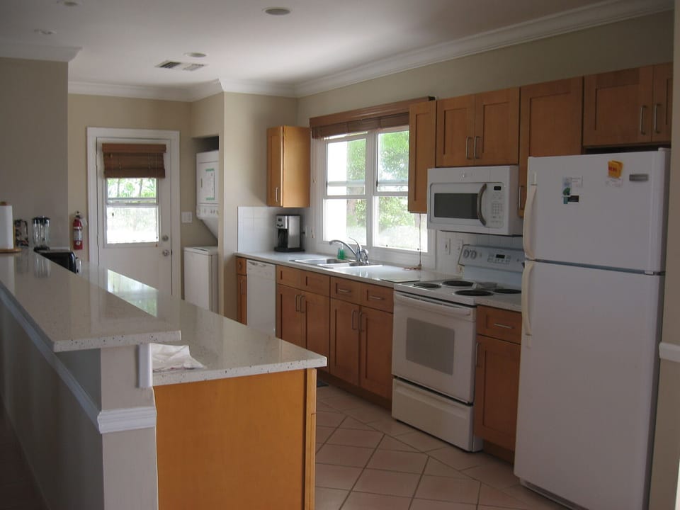 New updated and fully equipped kitchen with quartz counters