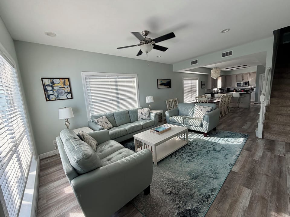 living room, dining room and kitchen