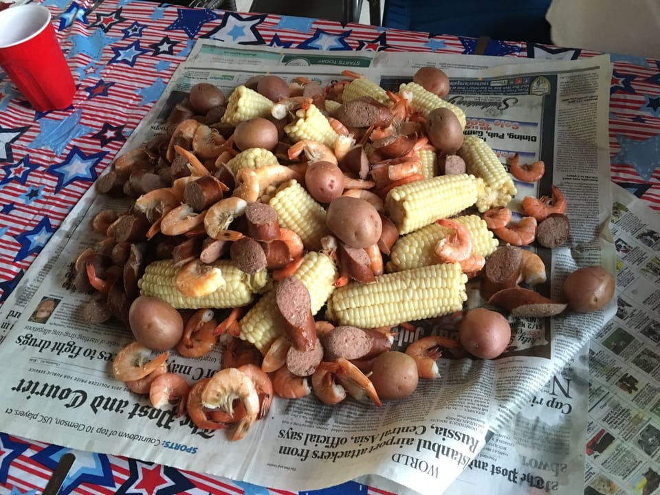 A southern favorite Low Country Boil is perfect after a relaxing day in the sun.