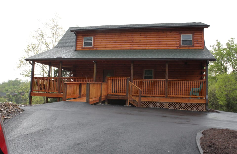 huge flat parking area up to wheelchair ramp.